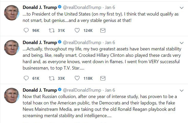 Trump tweets that he is a very stable genius 