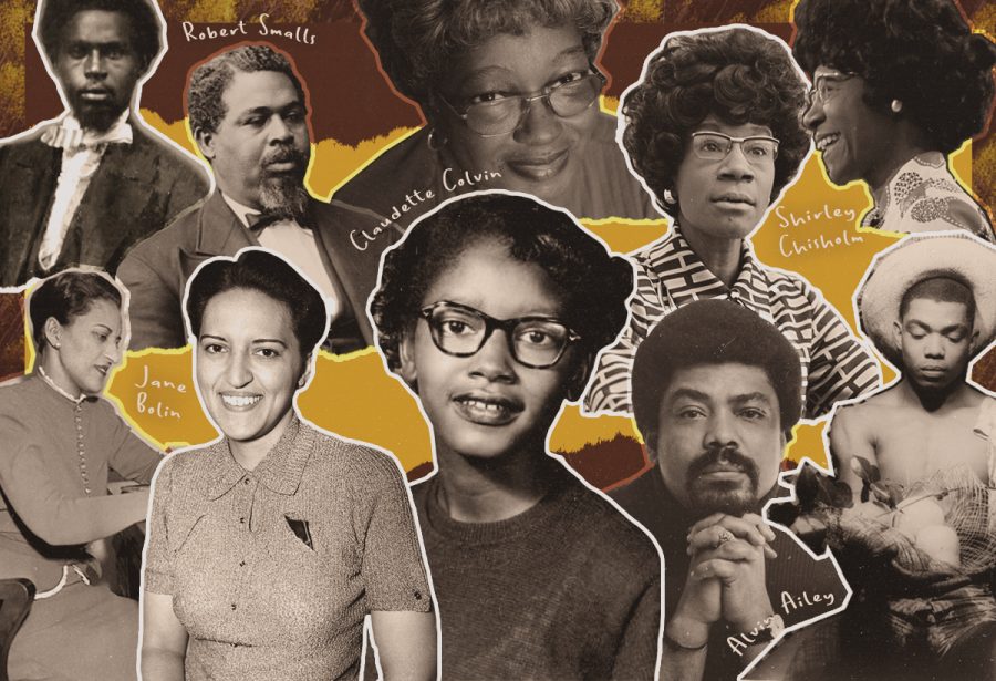 From left to right: Robert Smalls, Jane Bolin, Claudette Colvin, Shirley Chisholm, Alvin Ailey