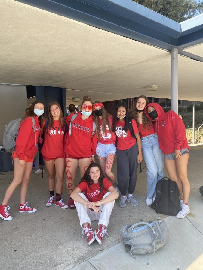 Campolindo Sophomore class showing school spirit for Red Out.