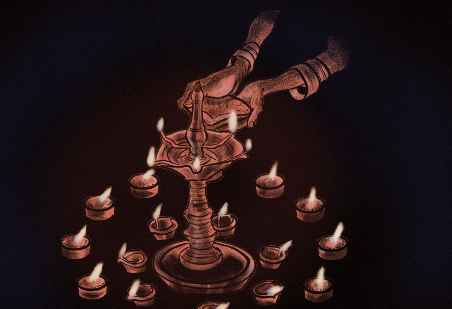 Lighting clay lamps for the 4th day of Diwali, November 4th 2021.