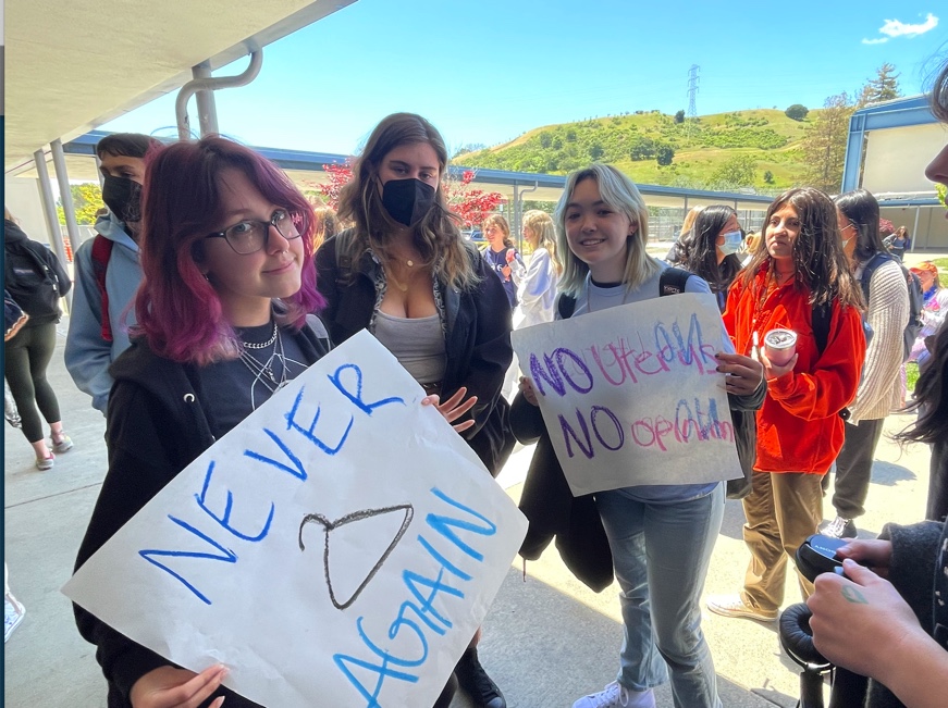 Students with signs at walkout