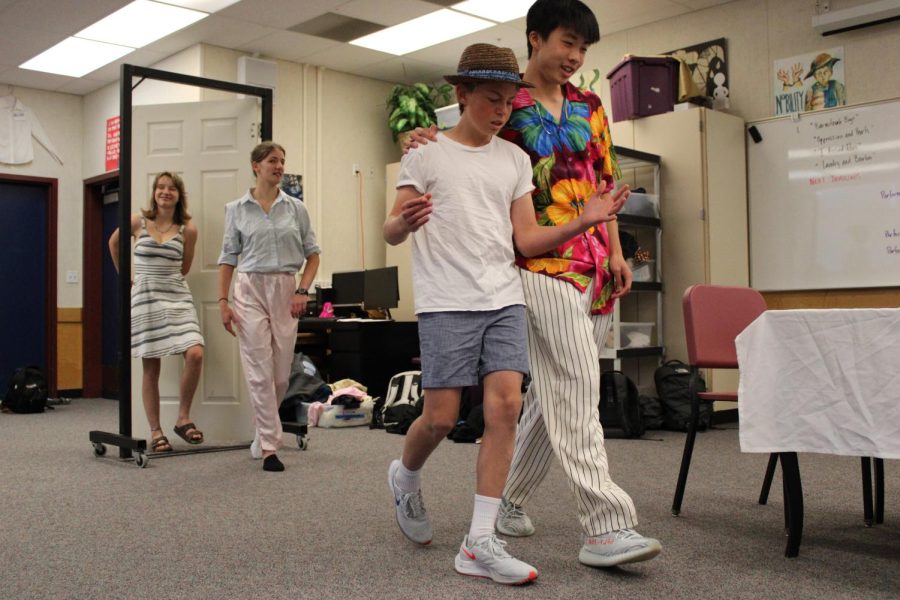 Liv Bersot, Sienna Jorgensen, Harrison Fuller, and Russell Wang do a scene from Biff, Dickie, [Charlotte], [Margaret]