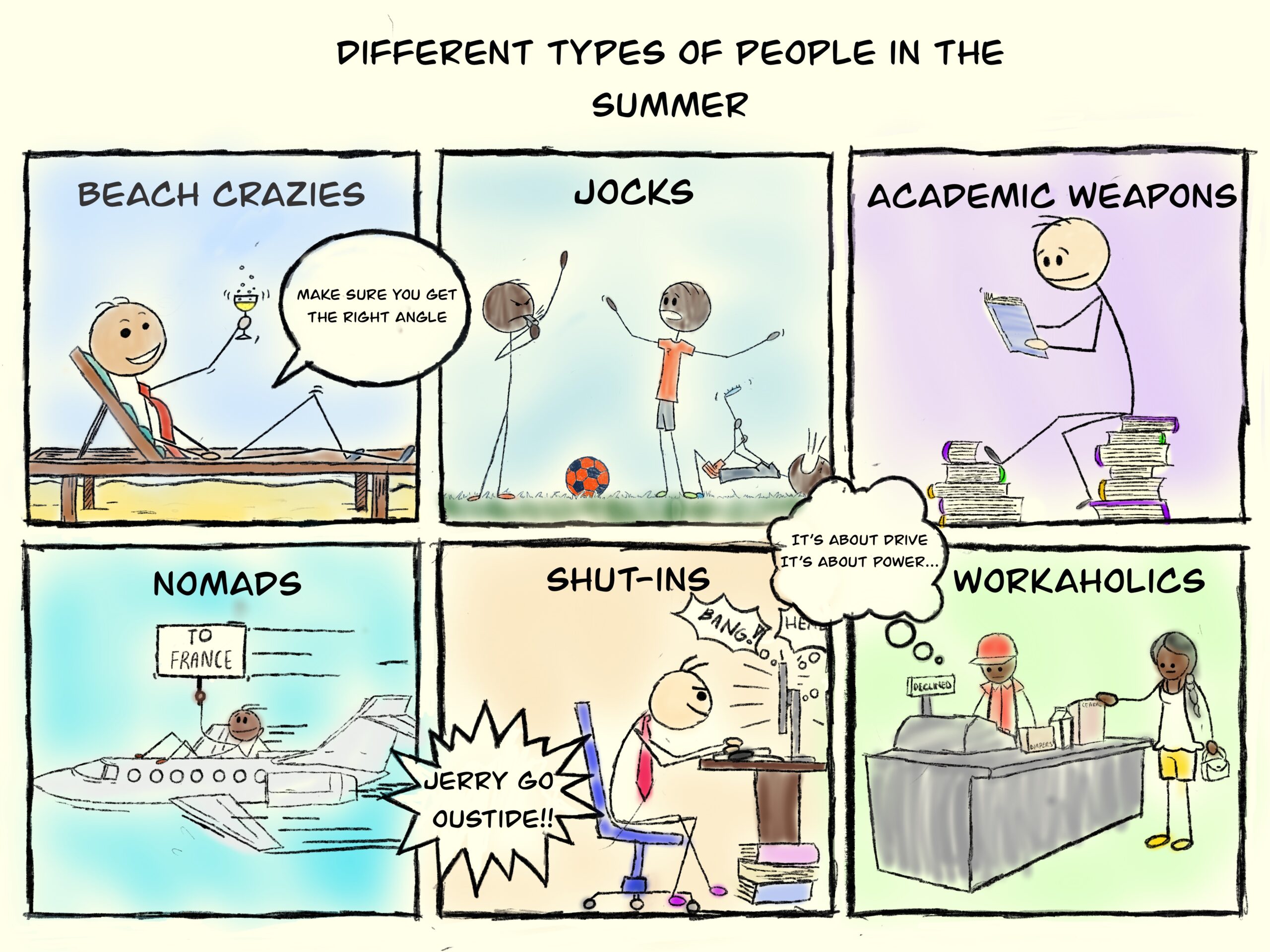 Different Types of People in the Summer Cartoon