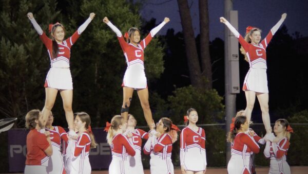 Sideline cheer performs their impressive routine at the Campolindo vs. Windsor football game.