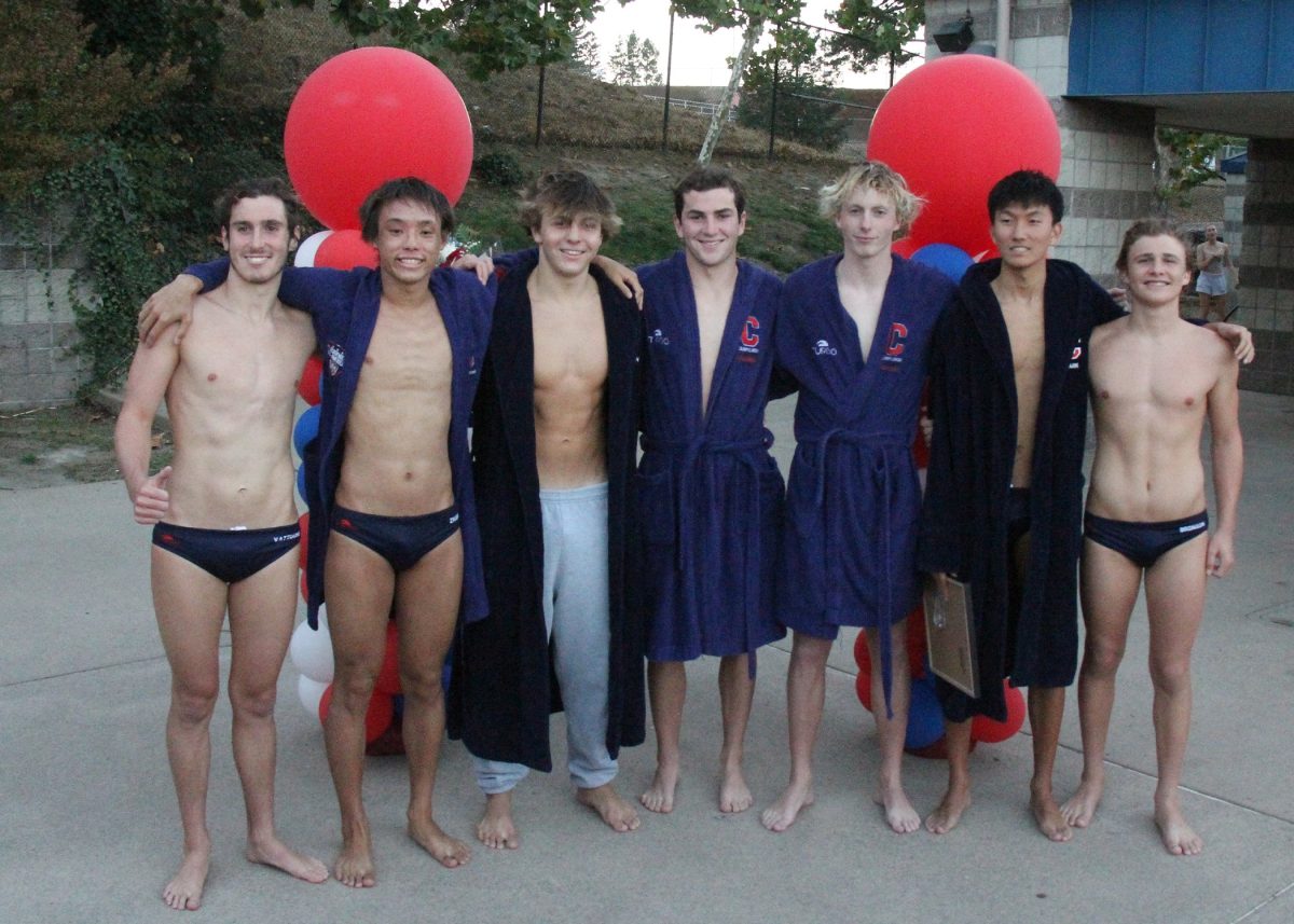 Boys Water Polo Senior Night.
Dante Vattuone, Bruce Zhang, Joey Cecchin, William Vranesh, Fraser Campbell, Sean Kim, Callen Bronson. (left to right)