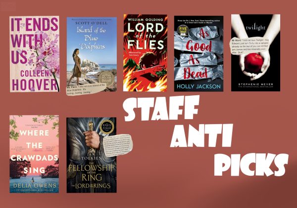 Library staff Showcasing anti-picks highlighting the most hated books by the Campolindo staff.